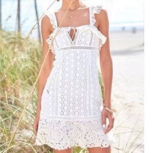 Free People Crochet Cross My Heart Mini Dress Size 4 Cream